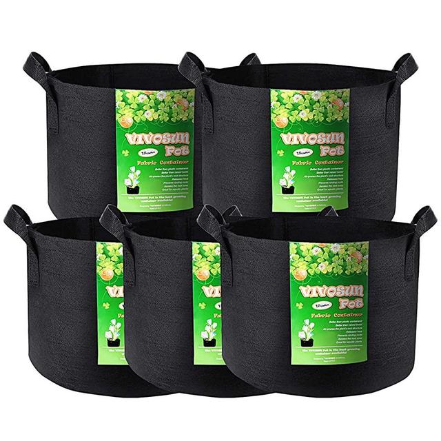 VIVOSUN 5-Pack 15 Gallon Plant Grow Bags, Premium Series Thichkened Non-Woven Aeration Fabric Pots w/Handles - Reinforced Weight Capacity & Extremely Durable (Black)