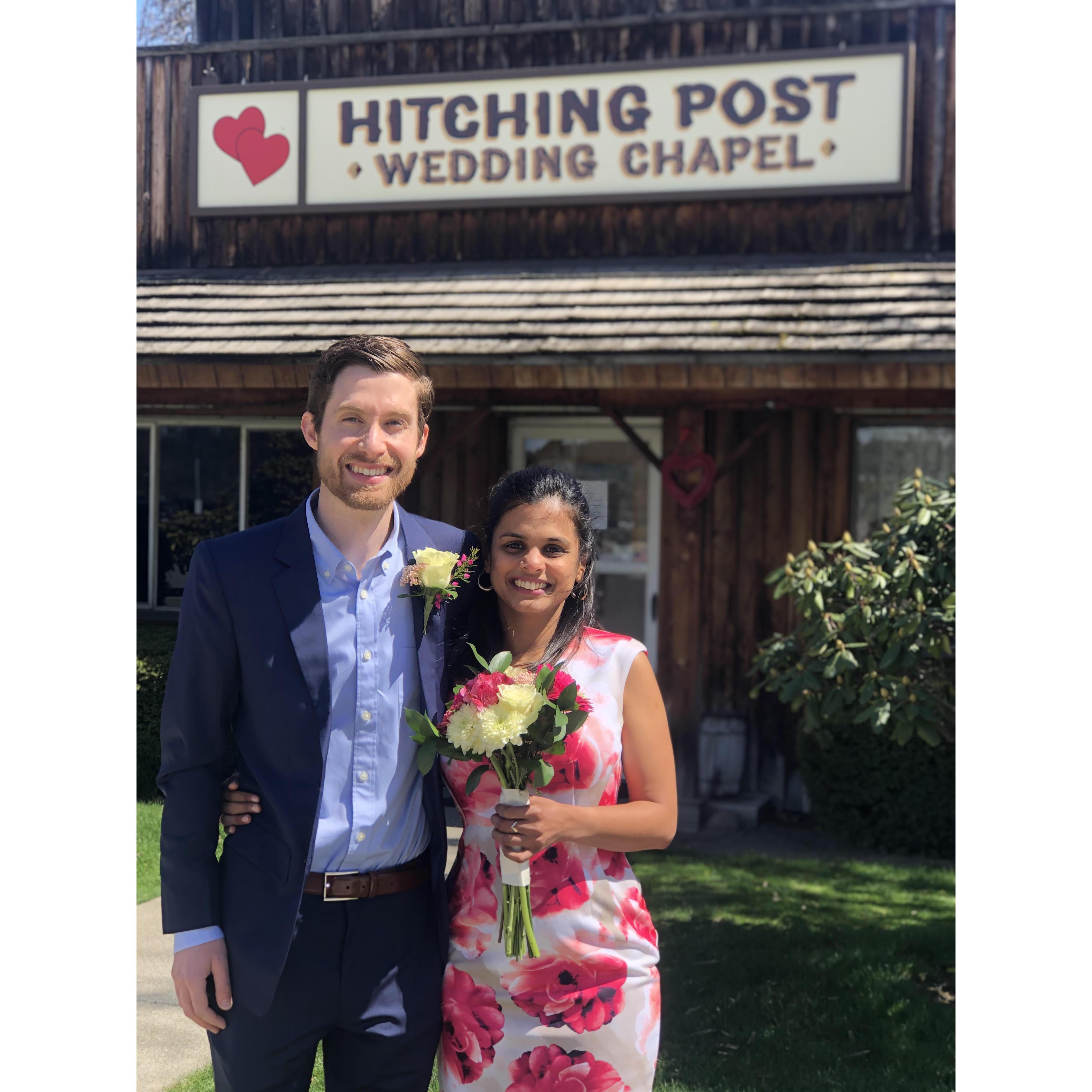 After our legal ceremony at the Hitching post. It was a beautiful spring day in Coeur d'Alene.