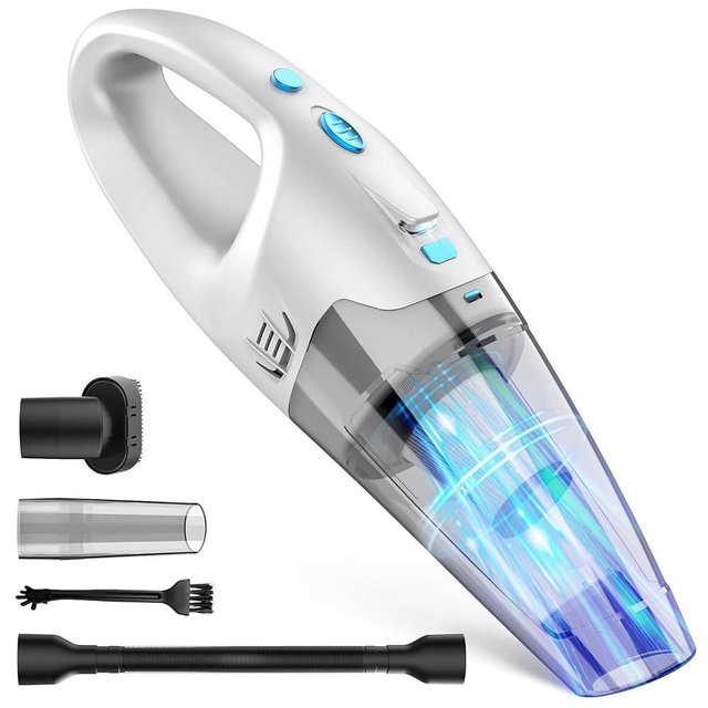 FUOAYOC Handheld Vacuum Cordless,Car Cordless Rechargeable, 6KPA Powerful Suction Hand Held Vacuum with LED Light/Multi Accessories, 1.6lbs Mini Portable Vacuum Cleaner for Home/Car/Office Cleaning