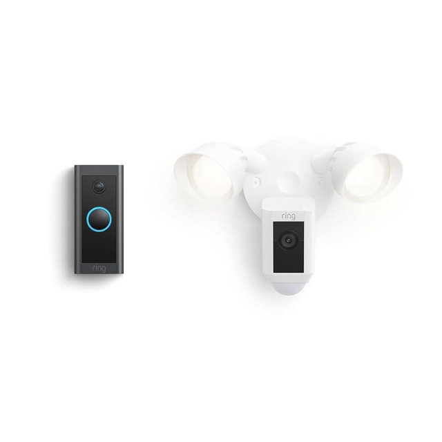 Ring Video Doorbell Wired with Ring Floodlight Cam Wired Plus