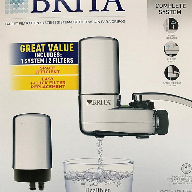 BRITA Chrome Faucet Mount Filtration System, Includes 1 System and 2 Filters.