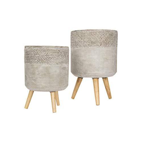 Creative Co-op Grey Cement Removable Wood Legs (Set of 2 Sizes) Planter