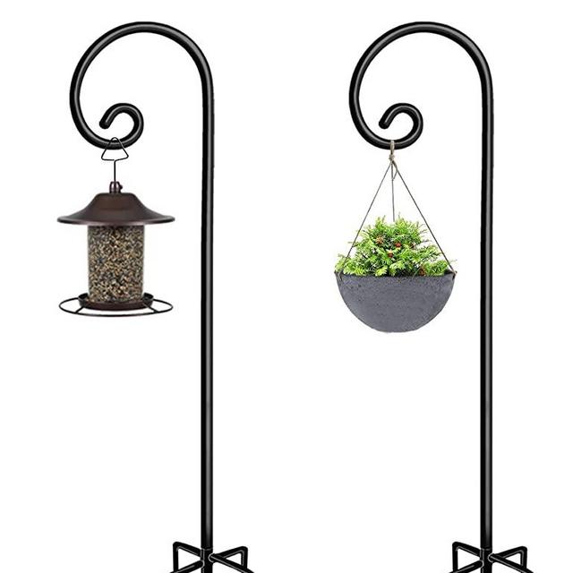 Artigarden Outdoor Shepherd Hooks 92 inch Tall for Bird Feeder (2 Packs), Adjustable Metal Garden Poles for Hanging Plants Solar Light Lantern, Bright Black