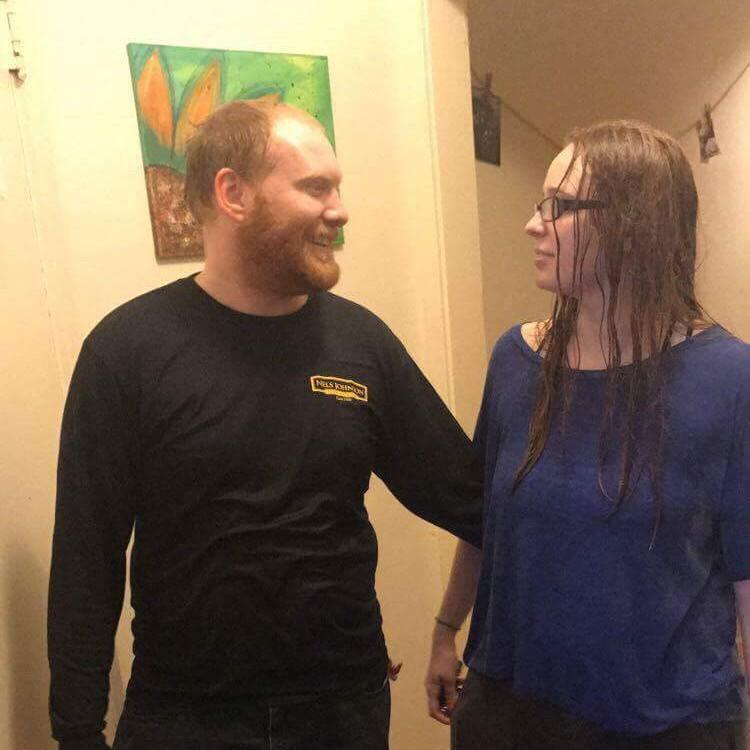 Taken after being caught in the rain at Carisse's college apartment