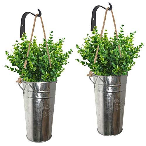 Lesen Galvanized Metal Wall Planter, Farmhouse Rustic Wall Decor Hanging Country Home Wall Vase for Plants or Flower Indoor or Outdoor ,Set of 2