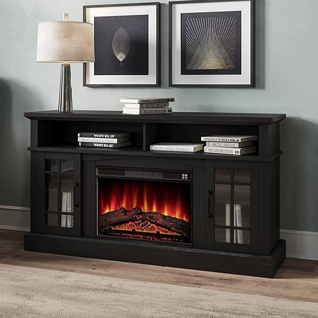 BELLEZE 58" TV Stand with 23" Electric Fireplace, Fireplace TV Console for TV up to 65", Home Entertainment Center with Storage Cabinet and Adjustable Shelves - Astorga (Rustic Grey)