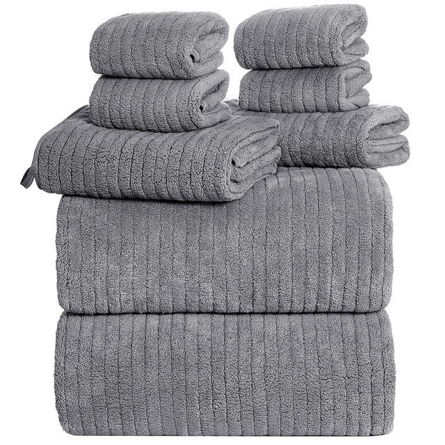 Lunoku Oversized Bath Towels 8 Piece Towel Set, 2 Extra Large Bath Sheets, 2 Hand, 4 Washcloths, Luxury Soft Super Absorbent Thick Shower Towels for Bathroom, Spa & Hotel, Quick Dry, Grey