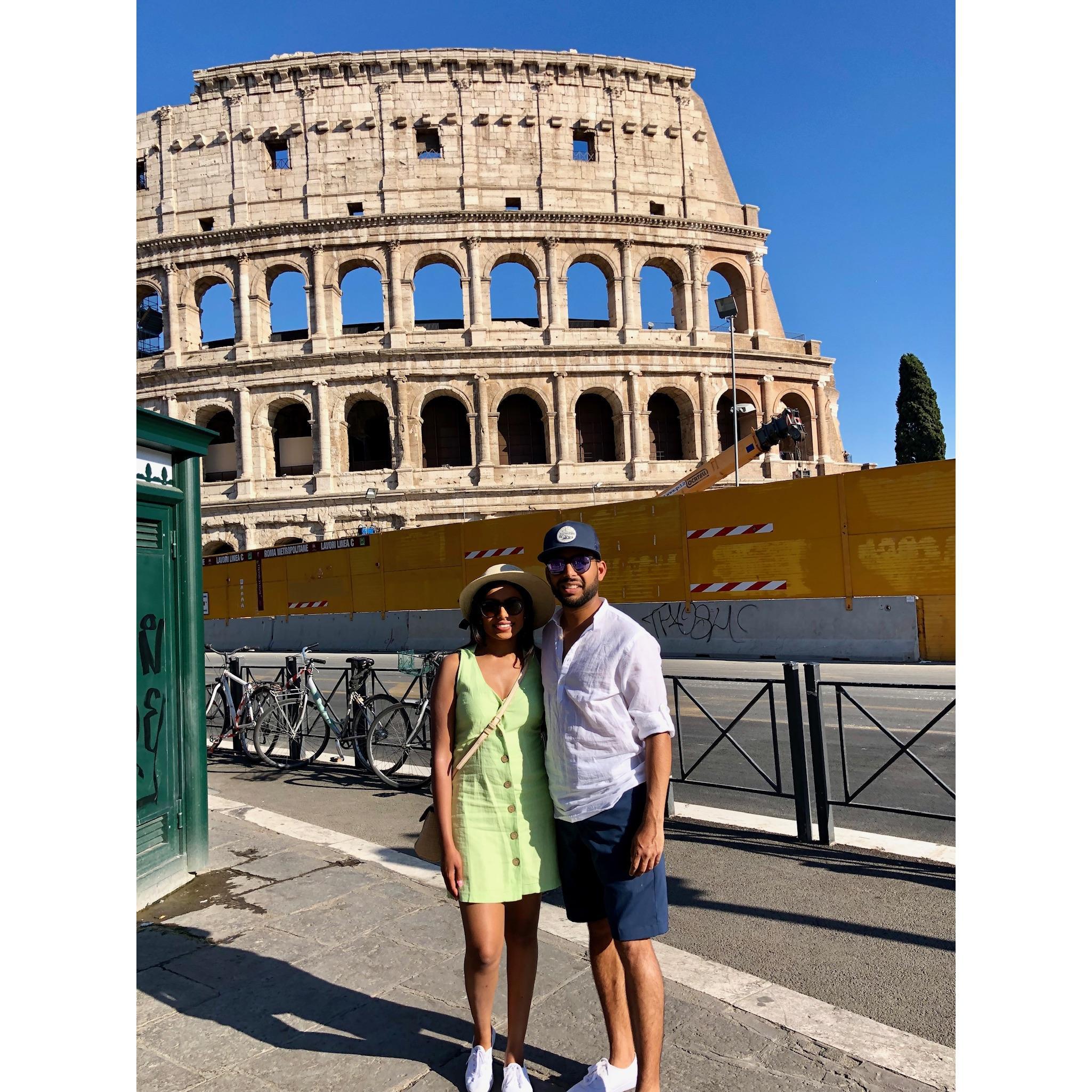 Hanging out at the Colosseum in Rome during the last leg of our trip.