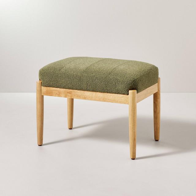 Boucle Upholstered Wood Ottoman - Olive Green - Hearth & Hand™ with Magnolia