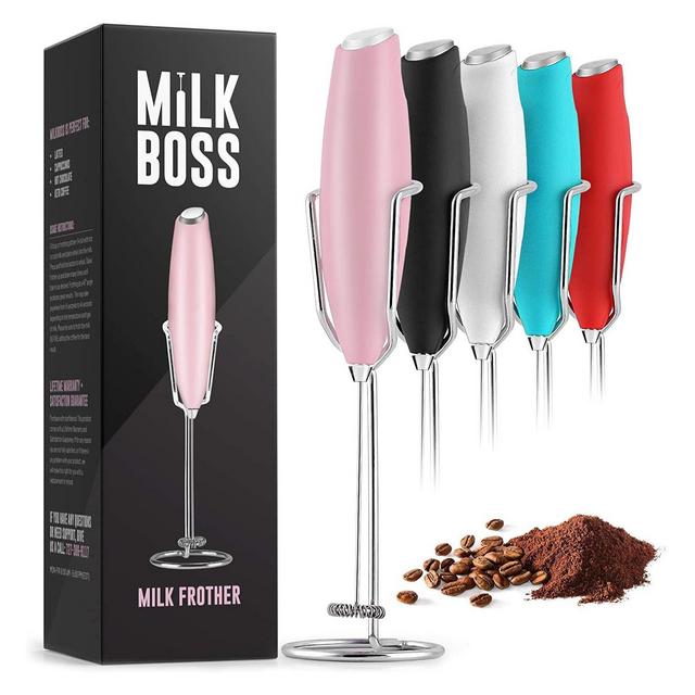 Milk Boss Powerful Milk Frother Handheld With Upgraded Holster Stand - Coffee Frother Electric Handheld Foam Maker For Coffee Lattes Matcha & More