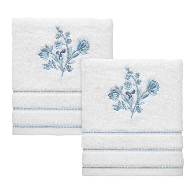 IZOD - Hand Towels, Soft & Absorbent Cotton, Floral Bathroom Decor, Set of 2 (Mystic Collection, White)