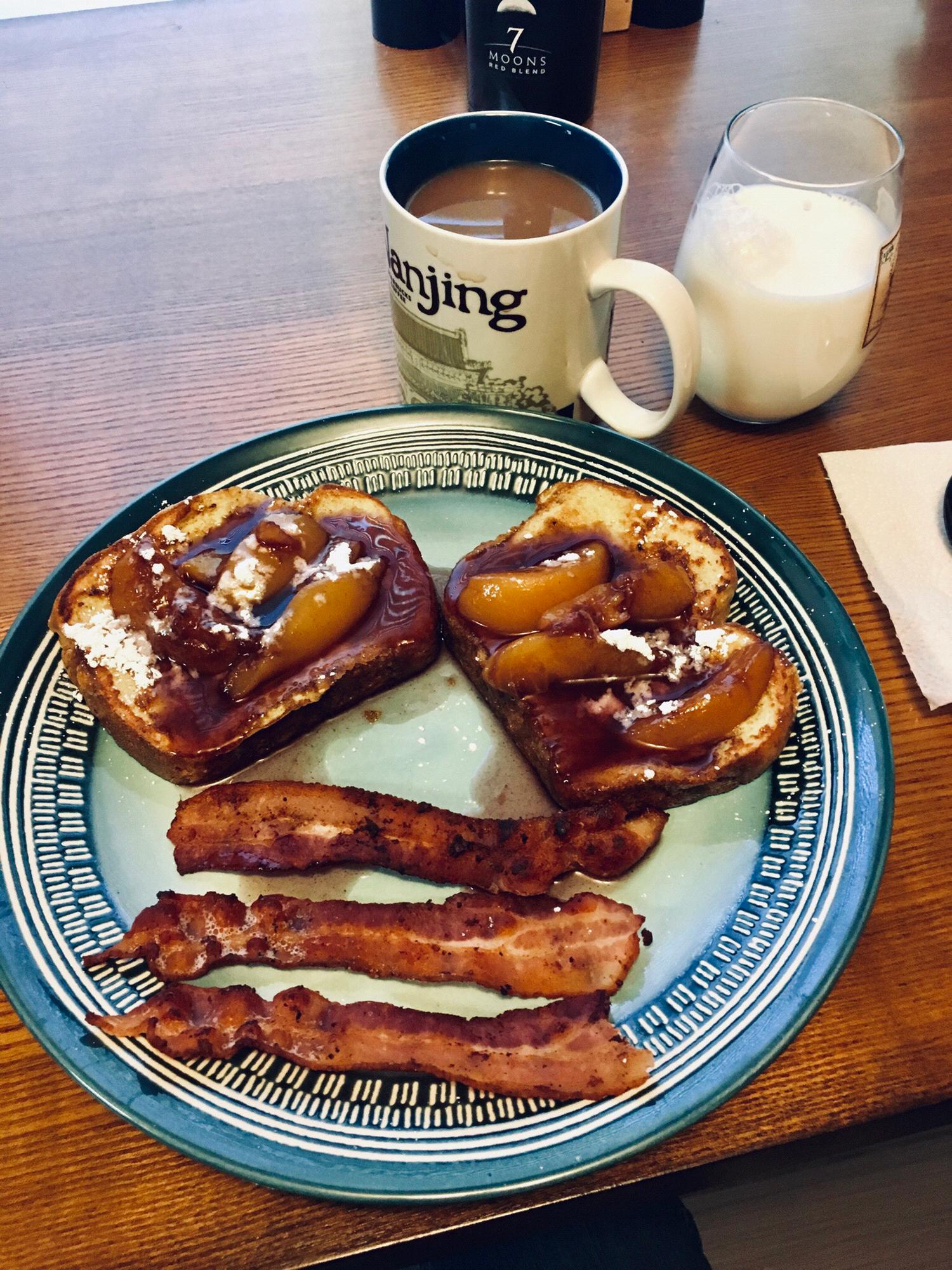 Tiara loves French Toast. So Ben made it for their first breakfast. But, he forgot to buy syrup. So he made one using canned fruit and wine. They dubbed it “Bacca Toast”. Which is now a tradition!