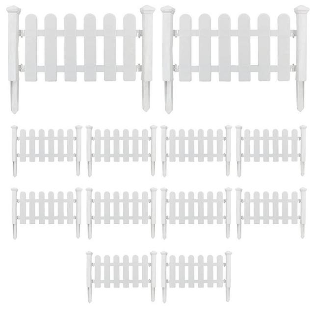 Finderomend Garden Fence 20“ x 11" with Upright Columns White Plastic Christmas Tree Fence with Posts Wedding Party Decorative Fence Miniature Indoor Garden Border Grass Lawn Edge Fence-12 Packs