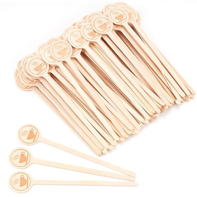 100Pcs Coffee Stirrers-5.9 Inch Natural Wooden Stir Sticks with Round Ends, Disposable Biodegradable Cafe Grade Coffee Stir Sticks Wood Beverage Mixer for Coffee Cocktails Milk Tea