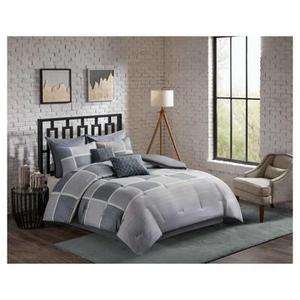 Black & Grey Austin Herringbone Print Comforter Set (King) 8pc