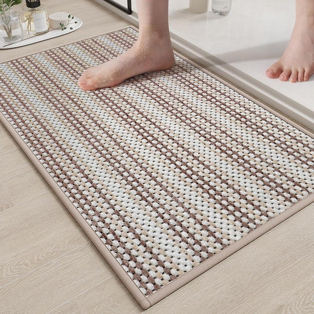 YDKGL Bathroom Rug Mat,Soft Non Slip Absorbent Water Bath Rug,Quick Dry Machine Washable Chenille Braided Shower Mat,Bath Mat for Bathroom Floor,Home Decor Accessories Coffee 24x35