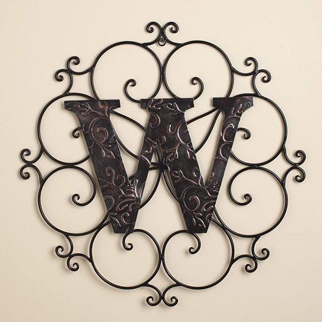 The Lakeside Collection Monogram Wall Hanging Decoration with Distressed Scrollwork Finish - W