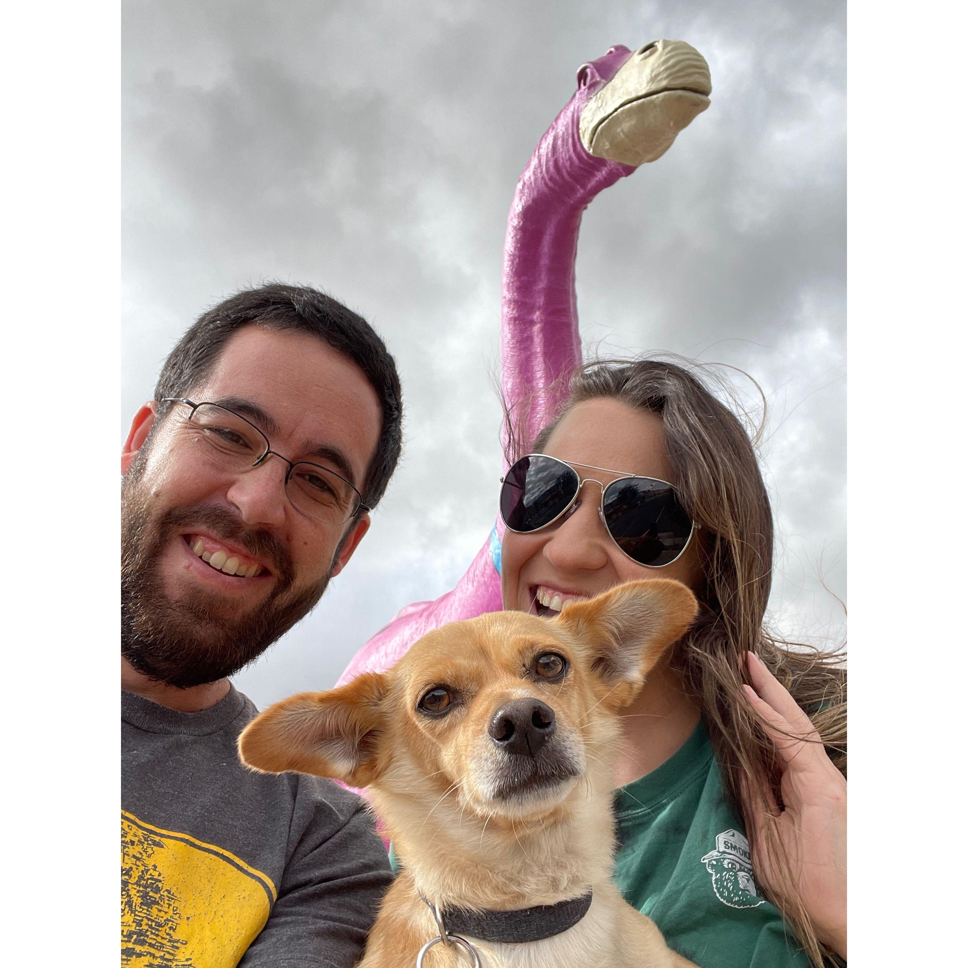 Cabazon dinosaur visit with an enthusiastic new member of the fam: Reggie!