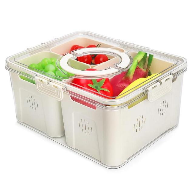 shopwithgreen Storage Containers for Fridge with Lid and Handle, Portable Food Box Container with 3 Removable Colanders, Fresh Produce Saver for Fruit, Vegetable, Refrigerator, Kitchen, Home, Picnic