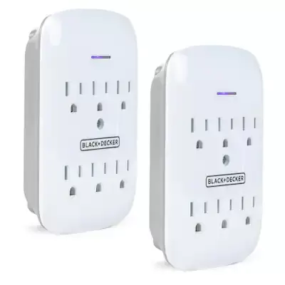 BLACK+DECKER Black + Decker Surge Protector Wall Mount with 6 Grounded Outlets, 2 Pack - Sleek Power Adapter Tap