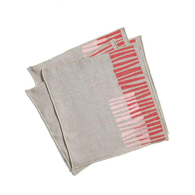 Twigs Cocktail Napkins Set Linen Block printed Coral Petal Set of 4