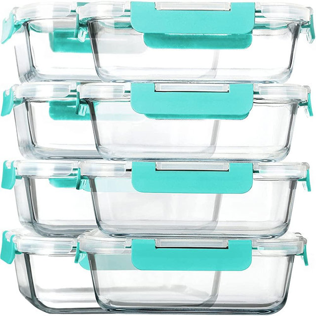 [8-Pack,30 oz]Glass Meal Prep Containers,MCIRCO Glass Food Storage Containers,Airtight Glass lunch Containers with Lids - BPA-Free Microwave, Oven, Freezer and Dishwasher, Green