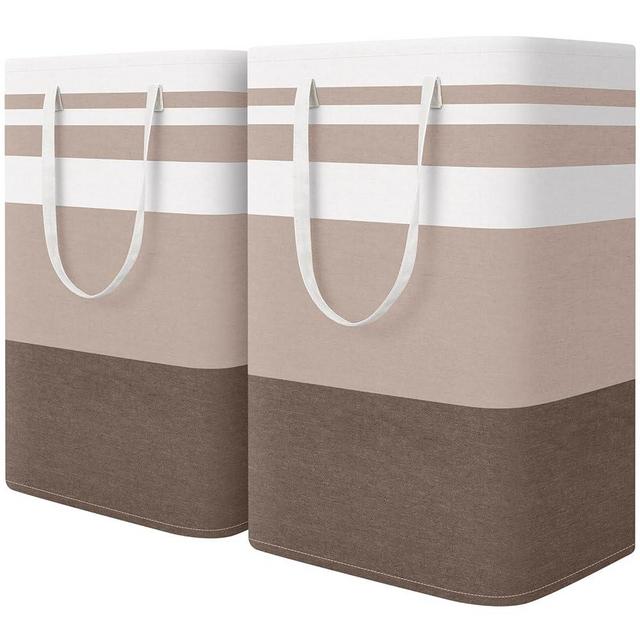 HomeHacks 2-Pack Large Laundry Basket, Waterproof, Freestanding Laundry Hamper, Collapsible Tall Clothes Hamper with Extended Handles for Clothes Toys in the Dorm and Family (Brown, 75L)