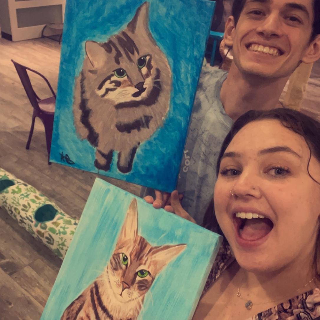 painting workshop at local cat cafe
