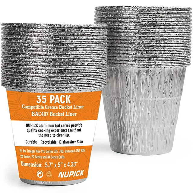 NUPICK 35 Pack BAC407 Grease Bucket Liner Compatible for Traeger Pro Series 575/780, 22/34 Series, Ironwood 650/885 Grills, Grill Accessories for Traeger, 4.9" x 4.5"