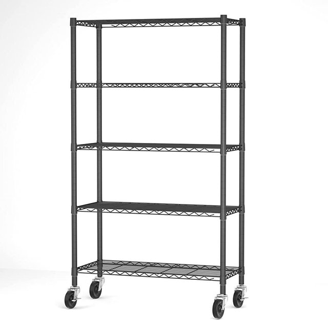 SINGAYE 5-Shelf Adjustable, Heavy Duty Storage Shelving Unit on Wheels, Steel Organizer Wire Rack, Black (30" L x 14" W x 64" H)