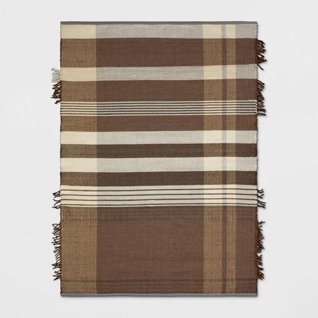 5'X7' Plaid Fringe Cognac Rug Brown - Threshold™