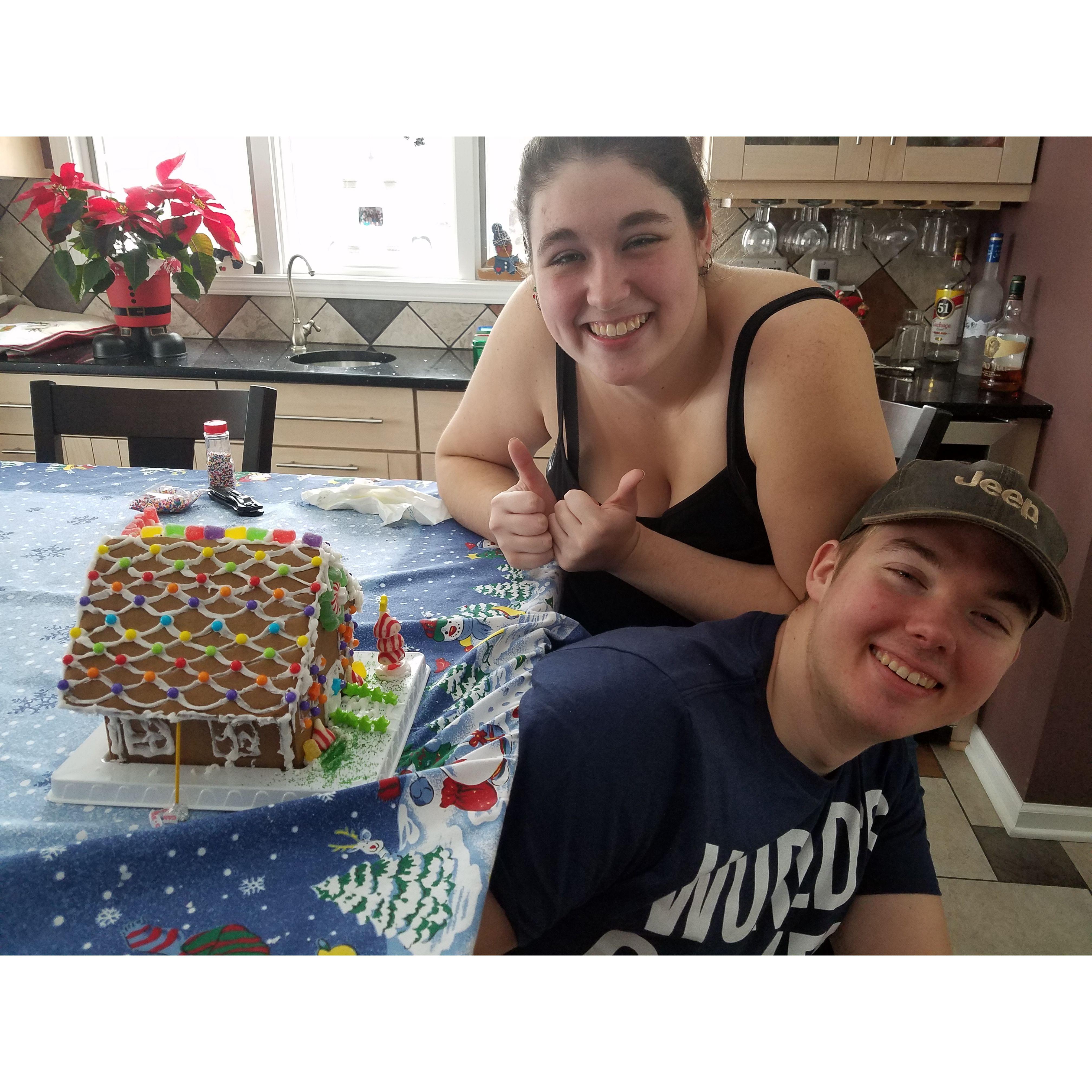 Jordan's first gingerbread house!