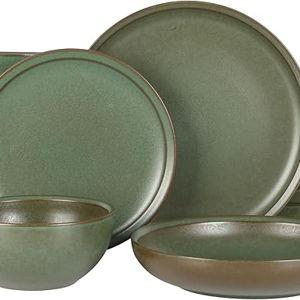 Gibson Elite Beckett Stoneware Matte Reactive Glaze 16 Piece (Service for 4) Plates and Bowls Dinnerware Set - Green