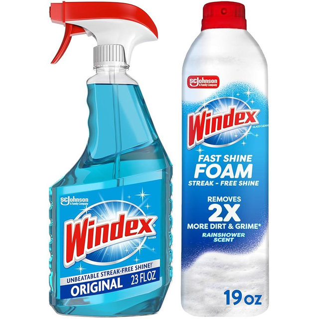 Windex Glass and Window Cleaner, Glass Routine Cleaning Bundle, Includes Original Blue 23oz Trigger Spray Bottle + 19oz Fast Shine Foam