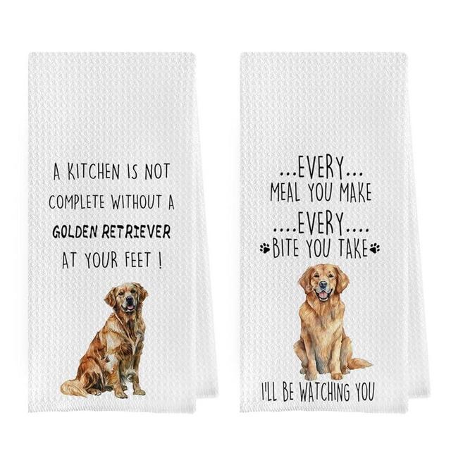 Geqtt Golden Retriever Dish Towels Set - Golden Retriever Waffle Weave Kitchen Towels, Golden Retriever Decorative Hand Tea Towels for Bathroom Kitchen, Golden Retriever Gifts (16×24 Inches Set of 2)