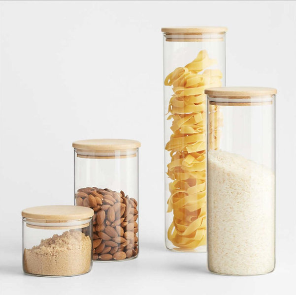 Round Glass Canisters Set with Bamboo Lids