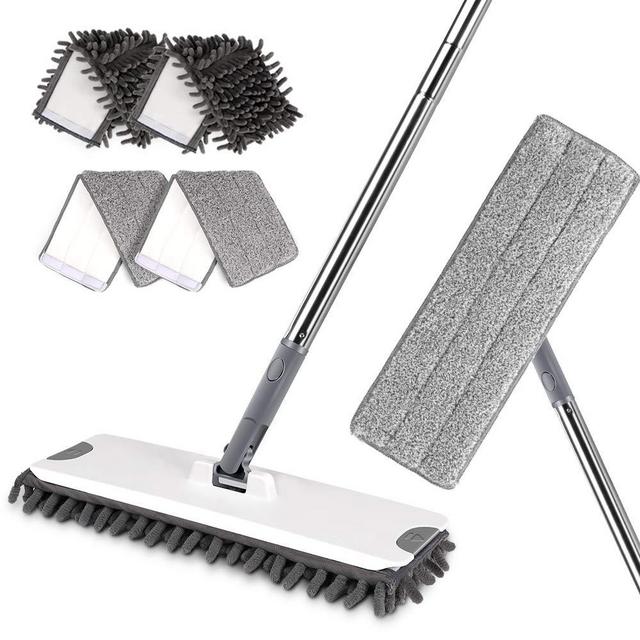 Leadhom Flat Mop with 4 Mop Pads Microfiber and Chenille, Magic Dust Mop and Dust Tool for Floor Cleaning