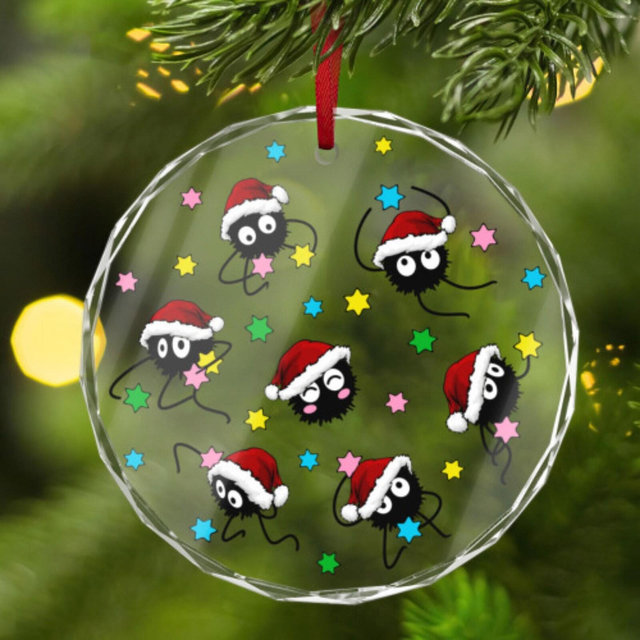 Soot Sprite Merry Christmas Glass Ornament Spirited Away Totoro Xmas Ornament Anime Ornament My Neighbor Totoro Ghibli Xmas Ghibli Christmas
