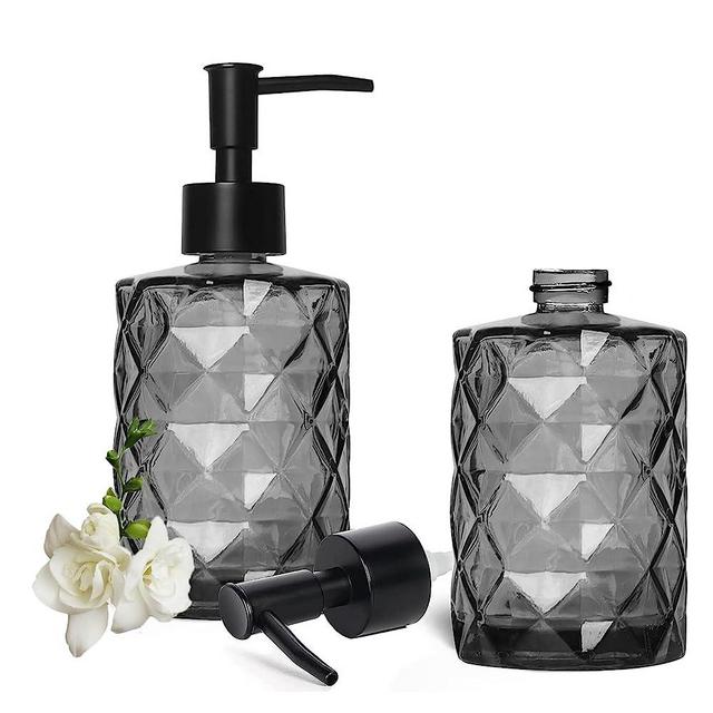 2 Pcs Glass Soap Dispenser Set for Bathroom, 11oz. Glass Soap Bottles with Plastic Pump, Kitchen Dish Soap Dispenser Set, Hand-Pump Dispenser for Liquid Hand Soap, Lotion, Essential Oil (Black)