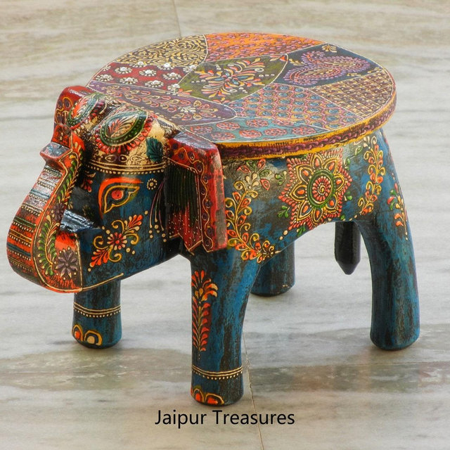 Wooden Elephant Stool Kids Footstool Ottoman Pouffe Miniature Decorative Seat Bench Chair for Children