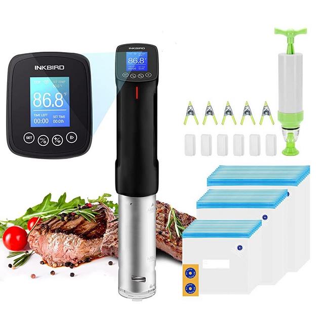 Inkbird WIFI Sous Vide Precision Cooker and 30PCS Sous Vide Bags Kits, Immersion Circulator 1000W with Recipes on APP and Sous Vide Machine ,Sous Vide Starter Kit Includes Vacuum Sealer Bags Sous Vide Pod Pump, Clips (Sous Vide Cooker +30 Bags Kits)