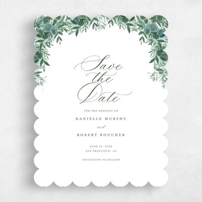 White Scalloped Wedding Save the Date - Chai Portrait