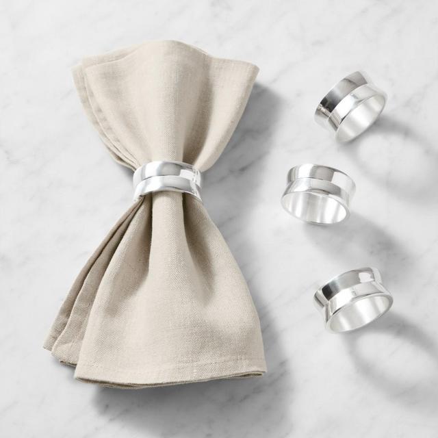 Cinched Metal Napkin Ring, Set of 4, Silver