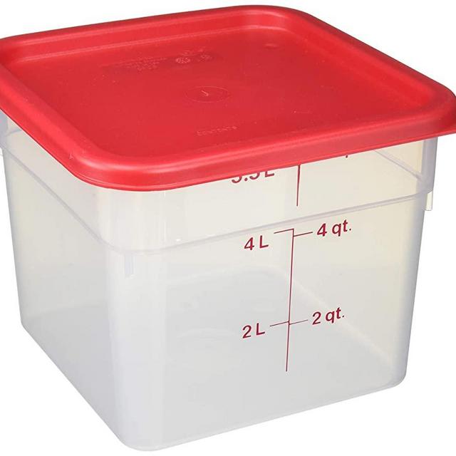 Cambro 6SFSPP190 CamSquare Storage Container, Translucent, 6 qt with Lid, 6 Quart, Clear, Red