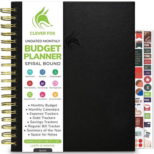 Clever Fox Budget Planner – Coiled Budget Book with Colorful Spacious Pages, Monthly Financial Planner, Budgeting Organizer & Expense Tracker Notebook, Finance Journal, 8x9.5 Hardcover – Black