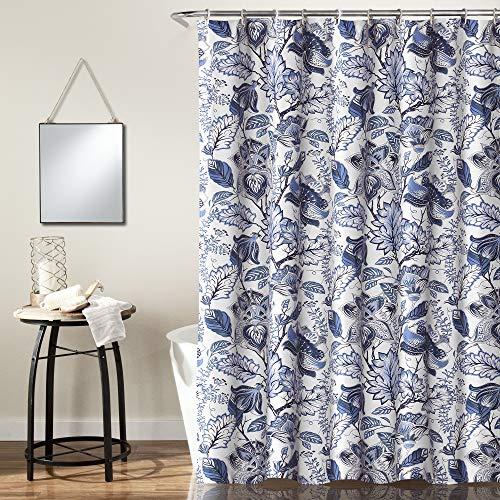 Lush Decor, Blue Cynthia Jacobean Shower Curtain-Fabric Floral Print Design, x 72