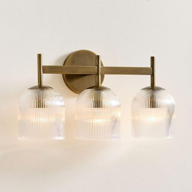Cooper Ribbed Glass Triple 17" Sconce, Tumbled Brass