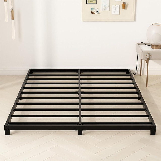 YUSENHEEI 4 Inch Queen Bed Frame, Heavy Duty Metal Platform Low Bed Frame Queen Size, No Box Spring Needed, Noise Free, Easy Assembly, Black