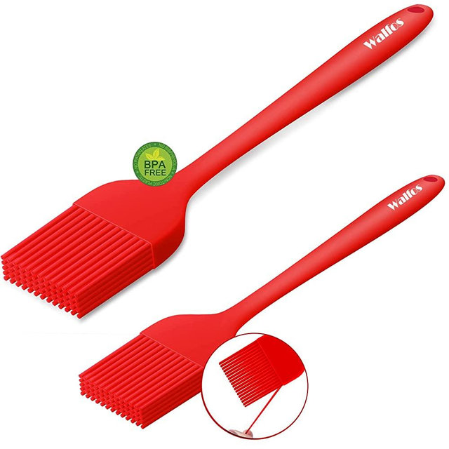 Walfos Silicone Basting Pastry Brush, Heat Resistant Pastry Brush Set, Strong Steel Core and One-Pieces Design, Perfect for BBQ Grill Baking Kitchen Cooking, BPA Free and Dishwasher safe, 2 Pcs (red)