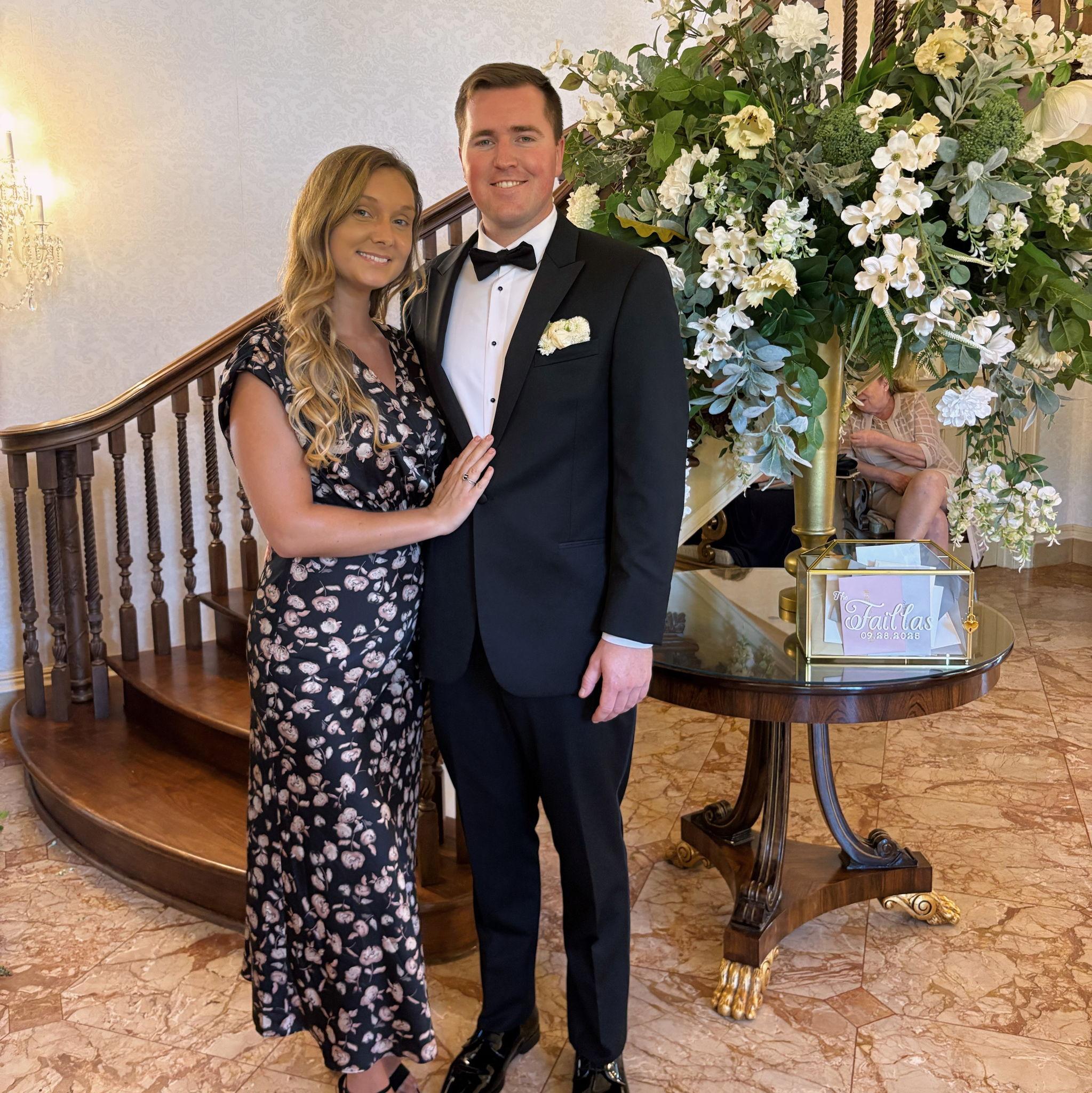 Kendall and Sam celebrating their friends Sebastian and Mackenzie at their wedding in Maidens, Virginia! September 2025.